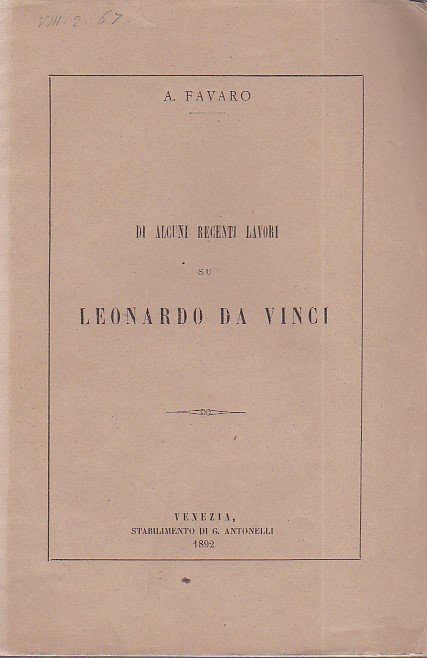 Di alcuni recenti lavori su Leonardo da Vinci