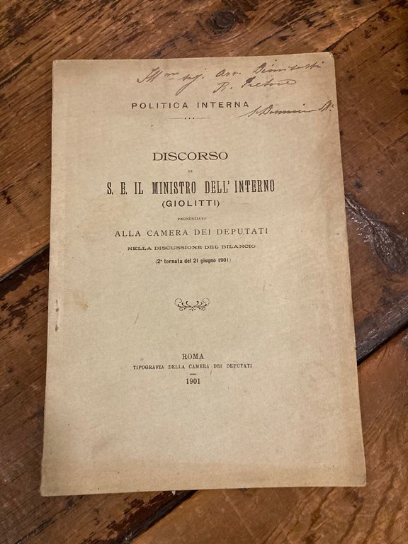 Discorso di S. E. il Ministro del Tesoro (Giolitti) pronunziato … | Immagine Gallery 1
