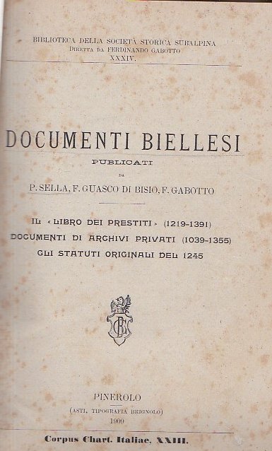 Documenti biellesi. Il 'Libro dei Prestiti' (1219 - 1391) - …