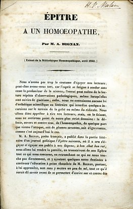 Épitre a un homoeopathe, par M. A. Bignan. (Extrait de …
