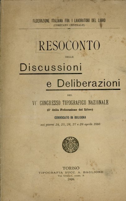 Federazione Italiana fra i Lavoratori del Libro (Comitato Centrale). Resoconto …