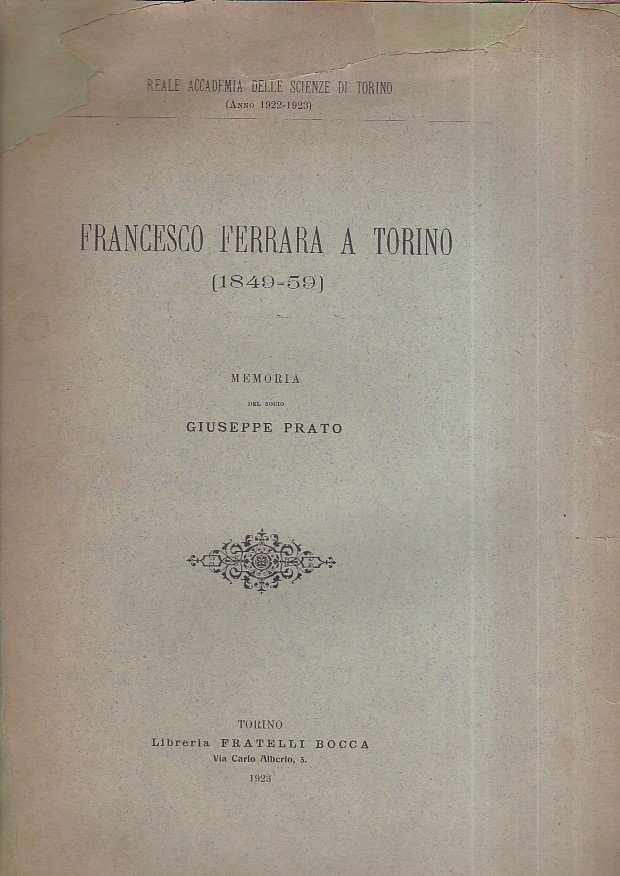 Francesco Ferrara a Torino (1849 - 59). Memoria