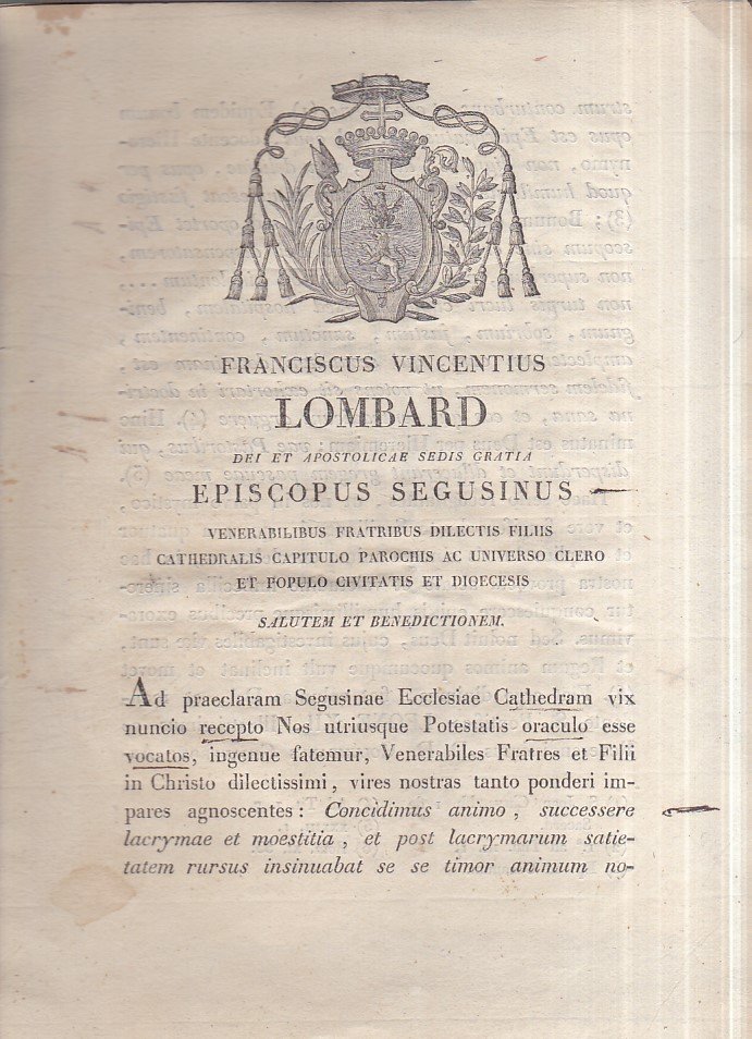 Franciscus Vincentius Lombard Dei et Apostolicae Sedis Gratia Episcopus Segusinus …