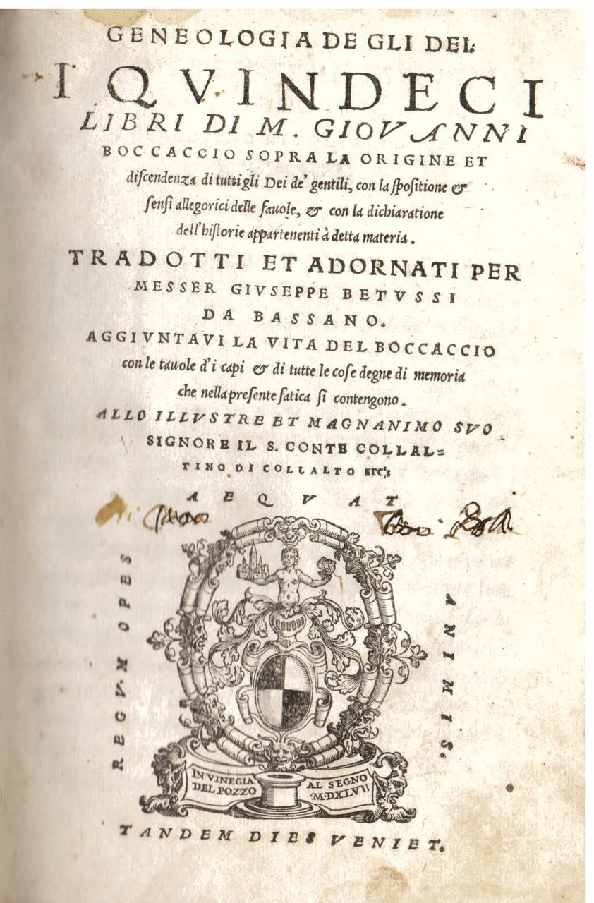 Geneologia de gli Dei. I quindeci libri sopra la origine …