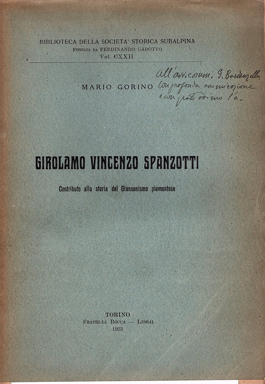 Girolamo Vincenzo Spanzotti. Contributo alla storia del Giansenismo Piemontese