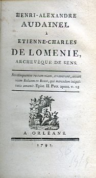 Henri Alexandre Audanel à Etienne Charles de Lomenie, Archevêque de …