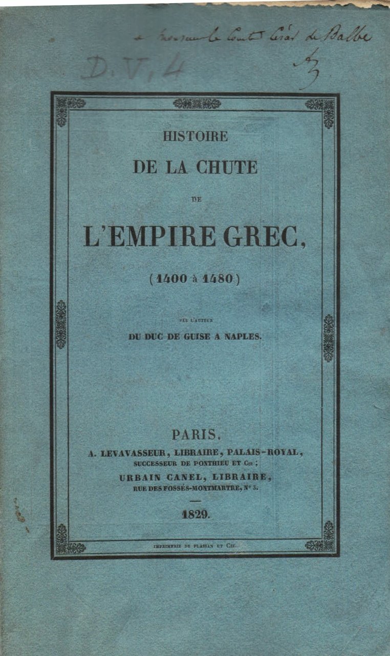 Histoire de la chute de l'Empire Grec (1400 à 1480) … | Immagine principale