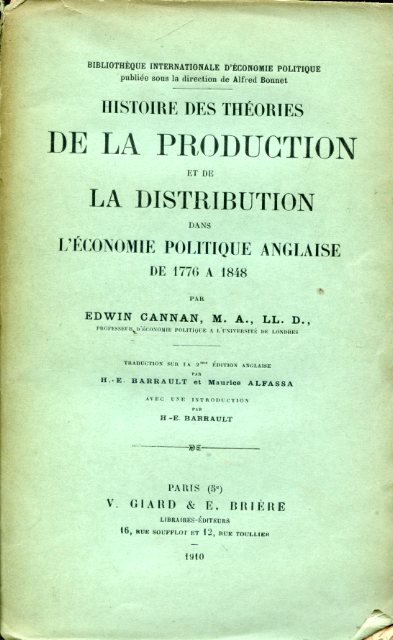 Histoire des théories de la production et de la distribution …