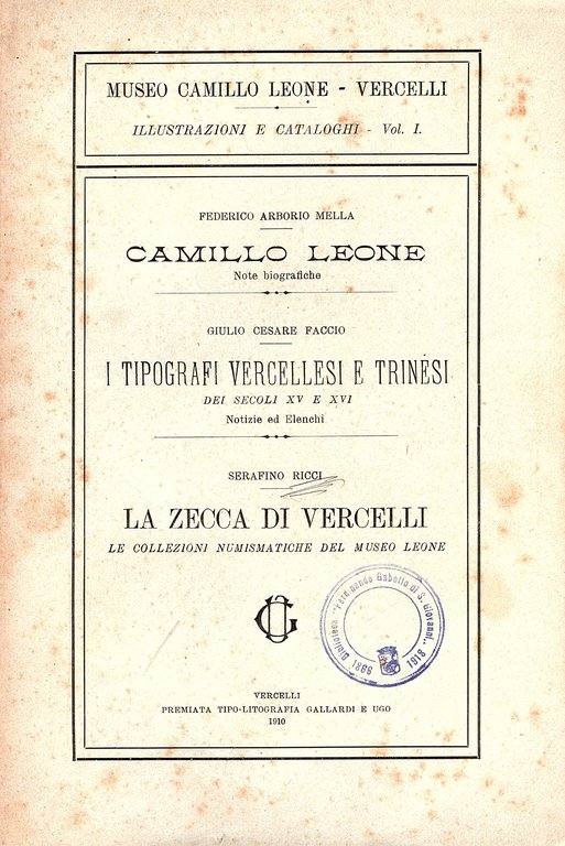 i) Camillo Leone. Note biografiche ii) I tipografi vercellesi e … | Immagine Gallery 1