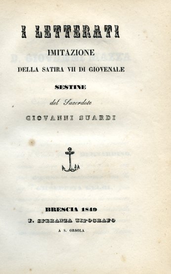 I Letterati. Imitazione della Satira VII di Giovenale. Sestine