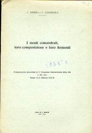 I mosti concentrati, loro composizione e loro fermenti. Comunicazione presentata …