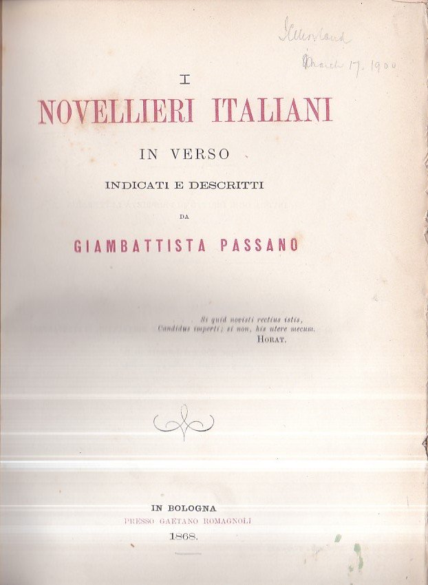 I novellieri italiani in verso indicati e descritti