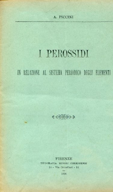 I perossidi in relazione al sistema periodico degli elementi