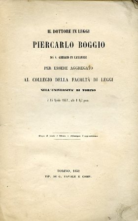 Il dottore in leggi Piercarlo Boggio da S. Giorgio Canavese …