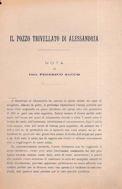 Il pozzo trivellato di Alessandria. Nota