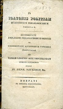 In Platonis politiam quaestionum philologicarum particula II. Auctoritate amplissimi philosophorum …