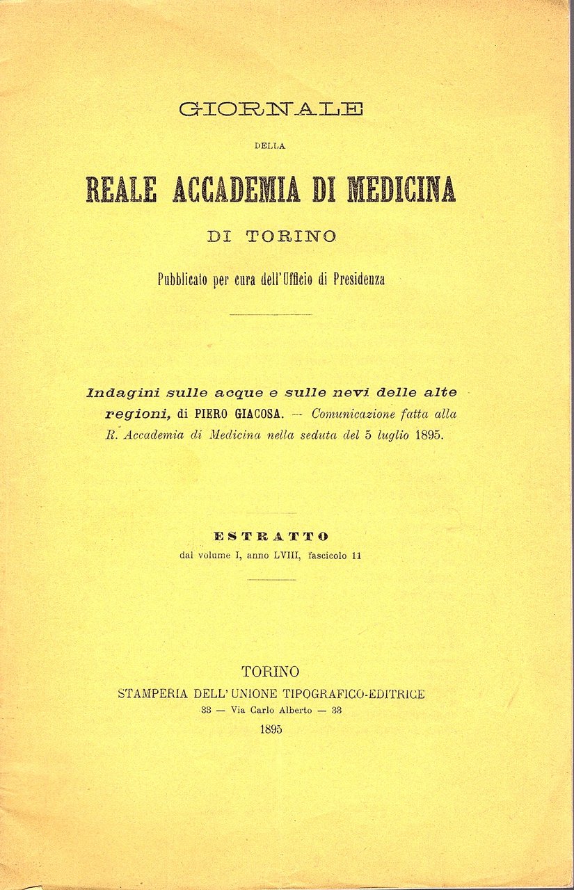 Indagini sulle acque e sulle nevi delle alte regioni. Comunicazione …