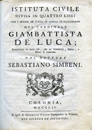 Istituta civile divisa in quattro libri con l'ordine dei titoli …