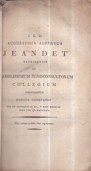 J. U. D. Augustinus Albertus Jeandet taurinensis ut in amplissimum … | Immagine principale