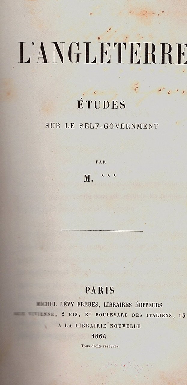 L' Angleterre. Études sur le self-government