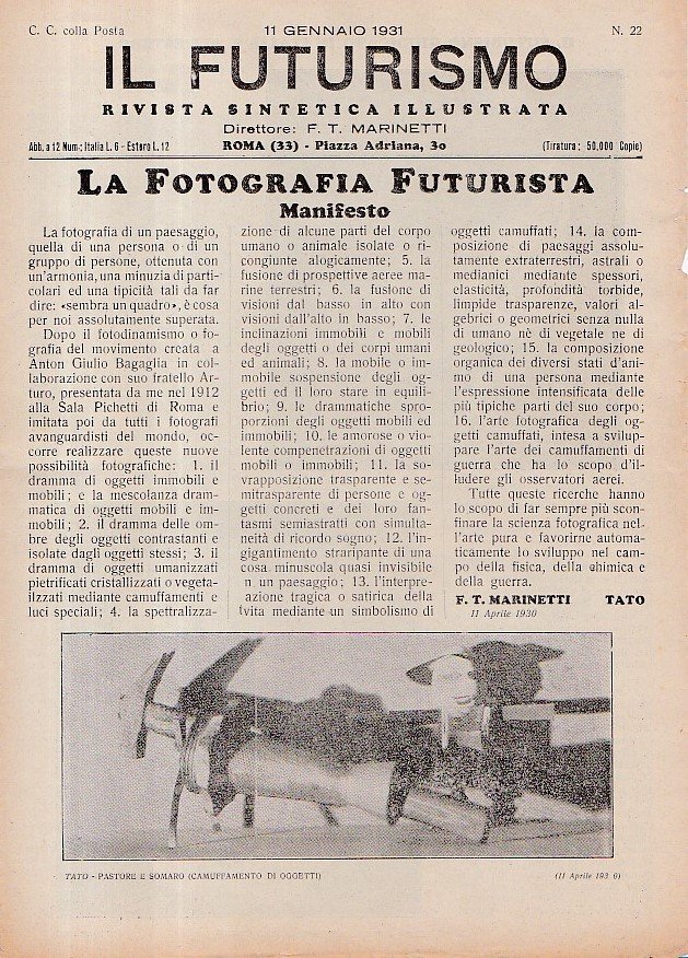La Fotografia Futurista. Manifesto. Il Futurismo. Rivista Sintetica Futurista. N. …