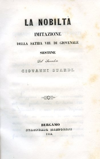 La Nobiltà. Imitazione della Satira VIII di Giovenale