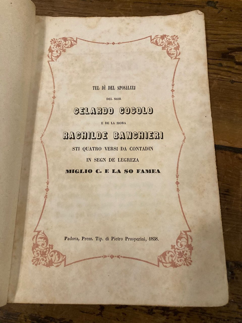 La Polenta. Tel dì del sposalizj del sior Gelardo Cogolo …