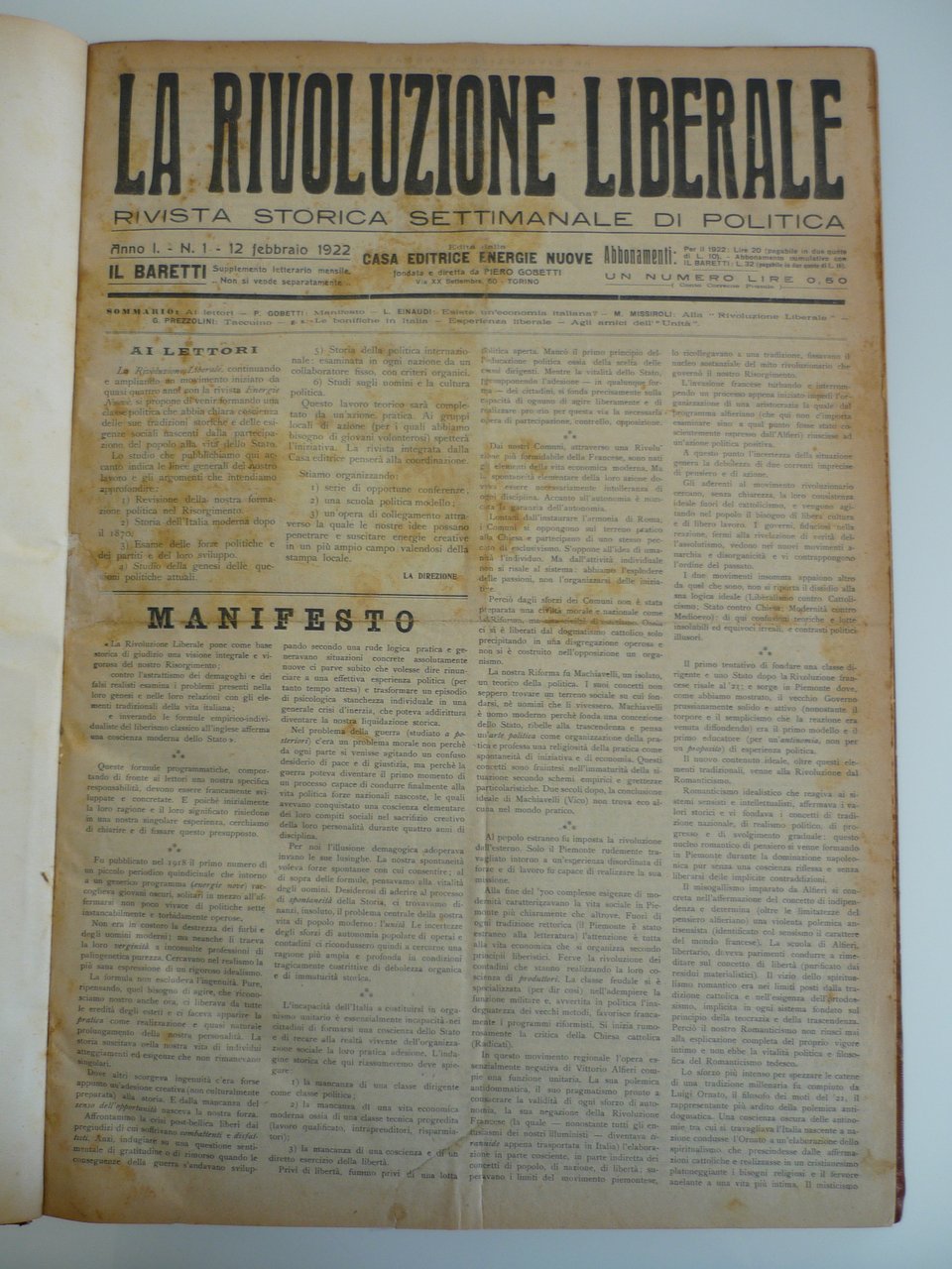 La Rivoluzione Liberale. Rivista storica settimanale di politica. Diretta da … | Immagine principale