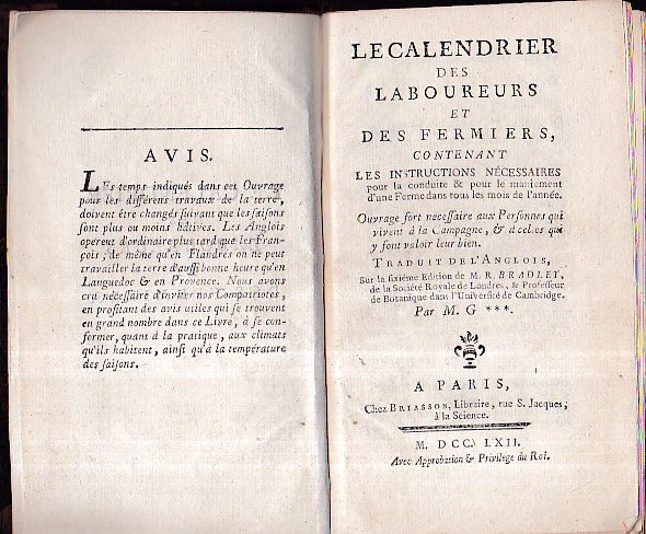 Le Calendrier des Laboureurs et des Fermiers, contenant les instruction …