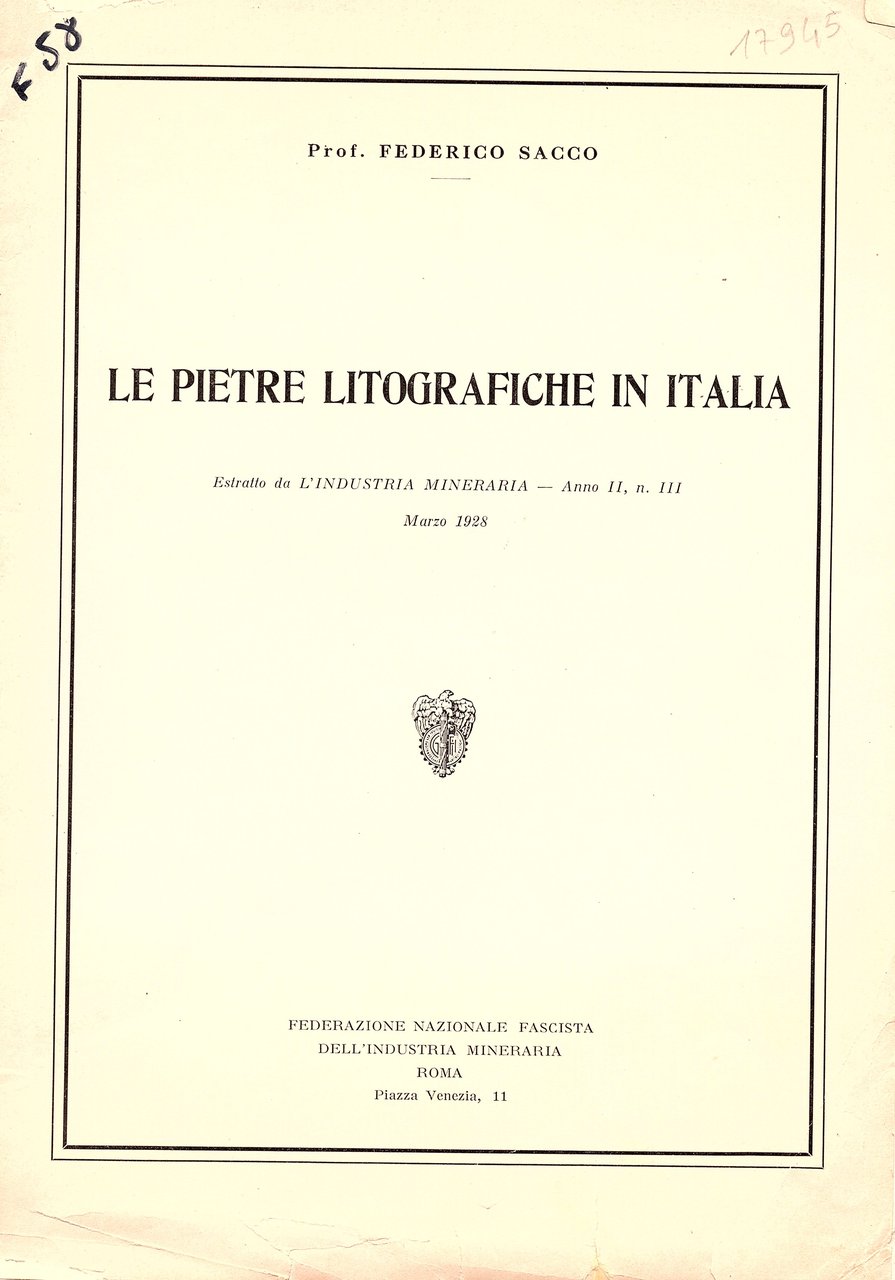 Le pietre litografiche in Italia. Estratto da L'Industria Mineraria - …