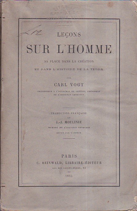 Leçons sur l' homme, sa place dans la création et …