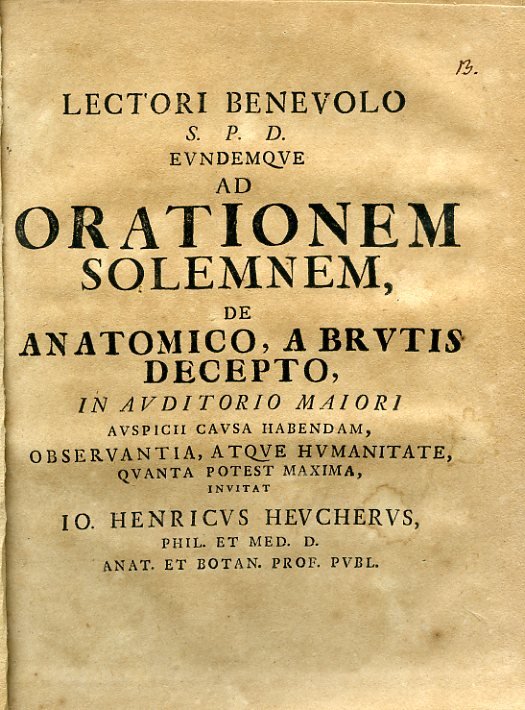 Lectori benevolo s. p. d. eudemque ad Orationem Solemnem, de … | Immagine Gallery 1