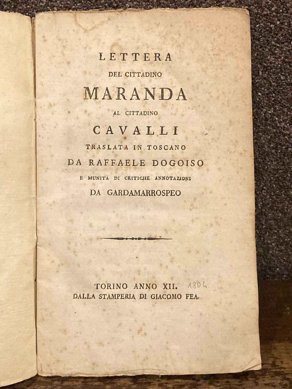 Lettera del Cittadino Maranda al Cittadino Cavalli traslata in toscano …