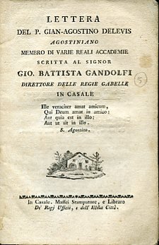Lettera del P. Gian Agostino Delevis agostiniano membro di varie …