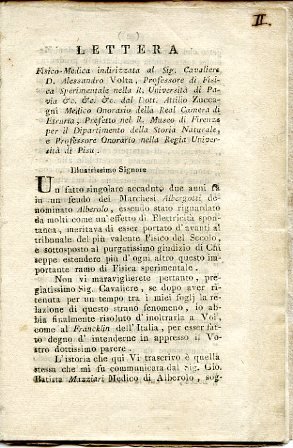 Lettera Fisico - Medica indirizzata al Sig. Cavaliere D. Alessandro …