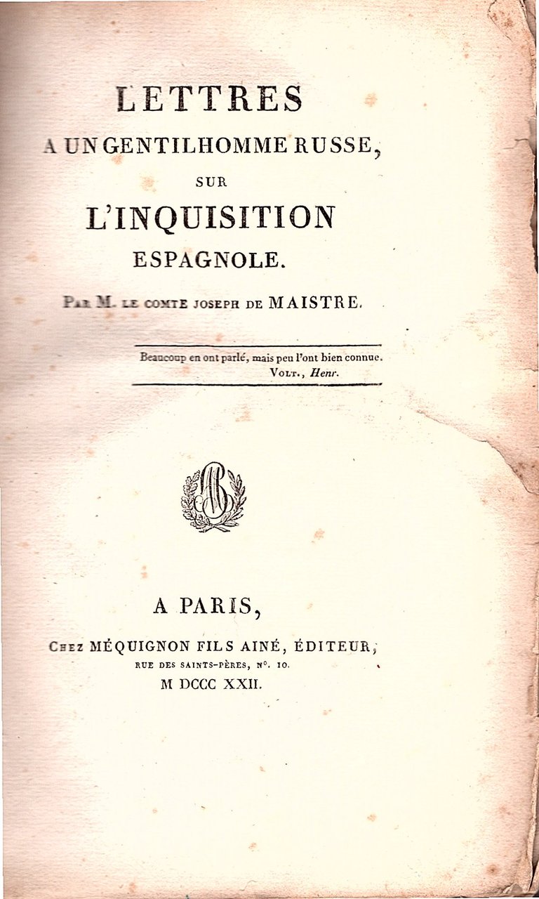 Lettres a un gentilhomme russe, sur l' inquisition espagnole | Immagine principale