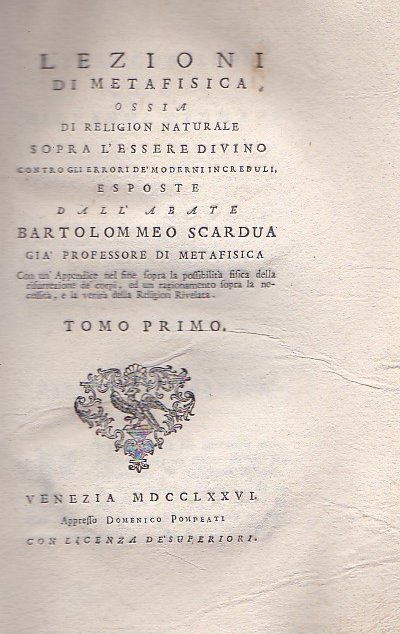 Lezioni di Metafisica ossia di Religion Naturale sopra l'Essere Divino …