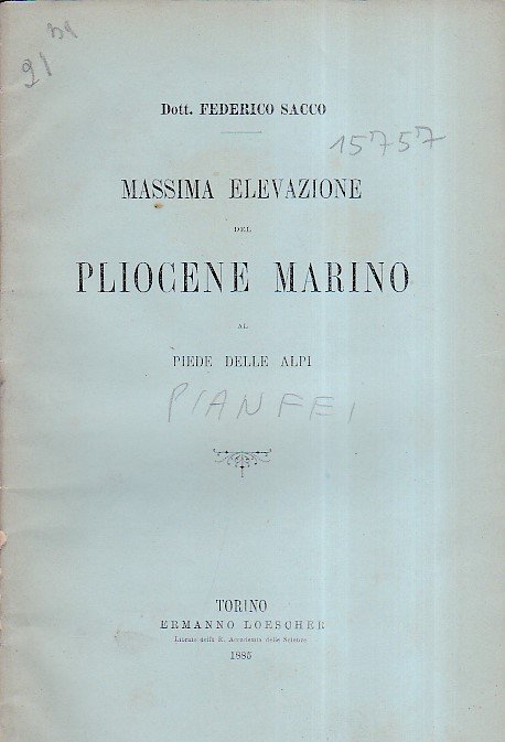 Massima elevazione del Pliocene marino al piede delle Alpi