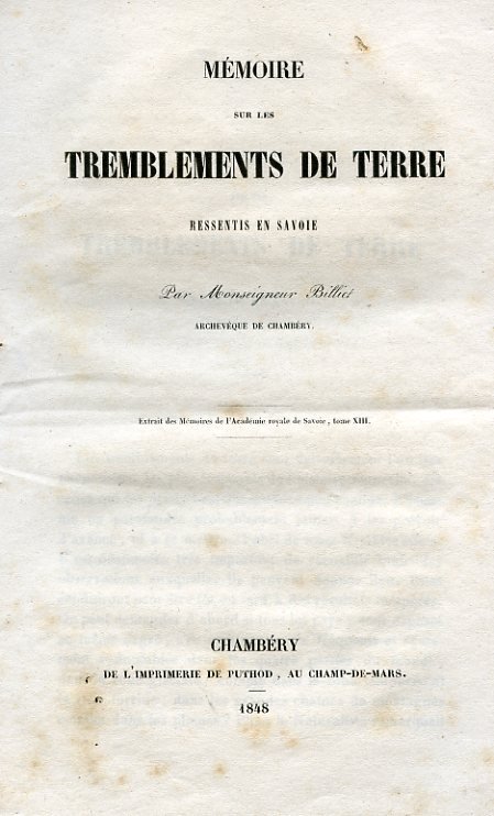 Mémoire sur les tremblements de terre ressentis en Savoie. Extrait …
