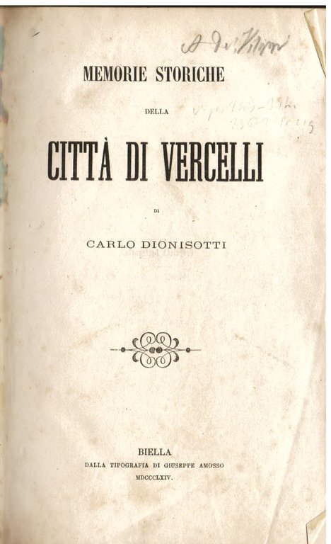 Memorie storiche della Città di Vercelli