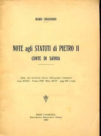 Note agli statuti di Pietro II Conte di Savoia