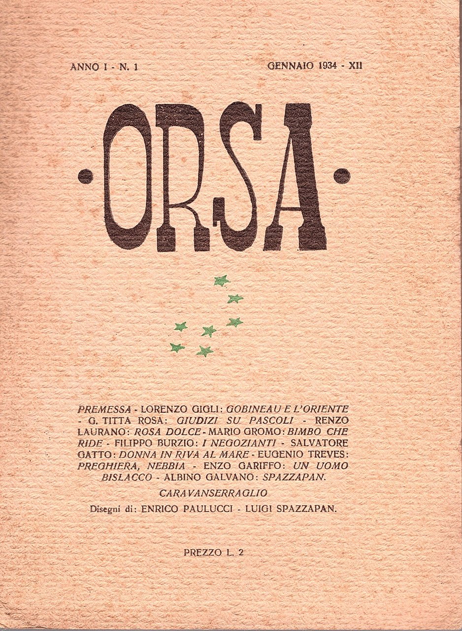 Orsa. Rivista mensile di letteratura e d'arte. Anno I. N. …