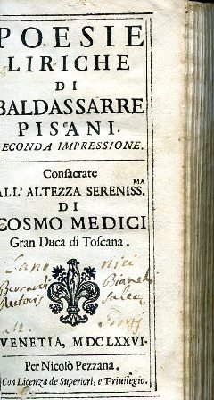 Poesie liriche. Seconda impressione. Consacrate all'Altezza Sereniss.ma di Cosmo Medici …