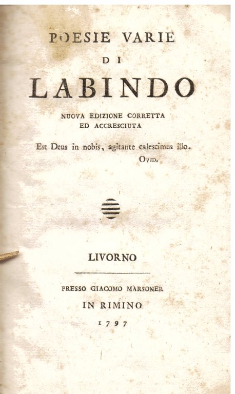Poesie varie di Labindo. Nuova edizione corretta e accresciuta.