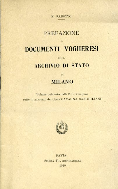 Prefazione a documenti vogheresi dell'Archivio di Stato di Milano. Volume …