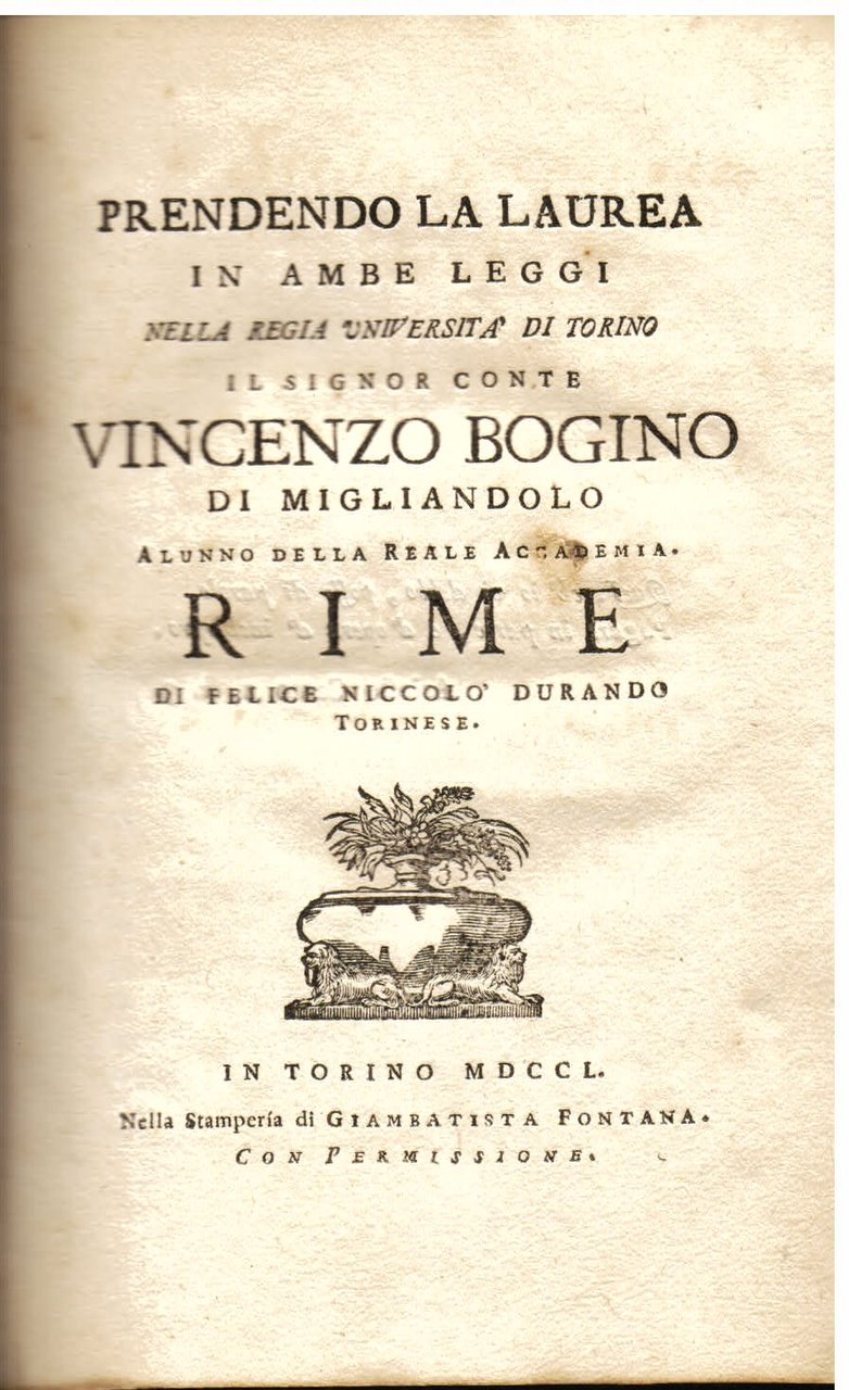 Prendendo la laurea in ambo le leggi il Conte Vincenzo …
