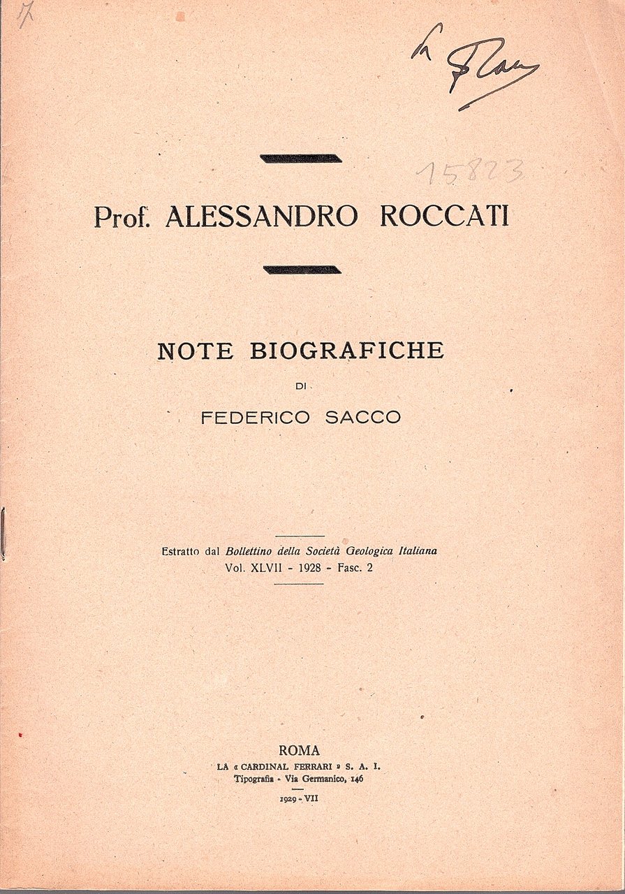 Prof. Alessandro Roccati. Note biografiche. Estratto dal Bollettino della Società …