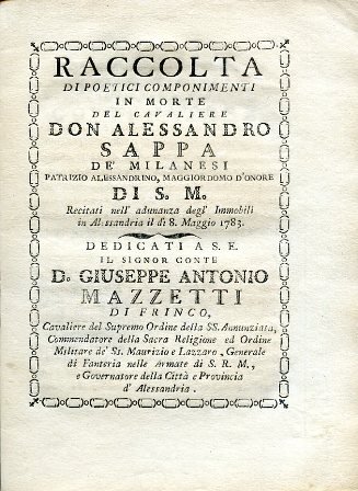 Raccolta di poetici componimenti in morte del Cavaliere Don Alessandro …