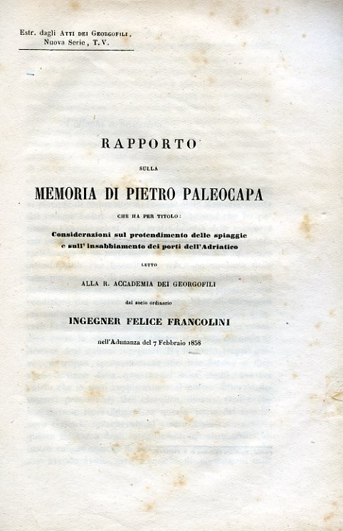 Rapporto sulla memoria di Pietro Paleocapa che ha per titolo: …