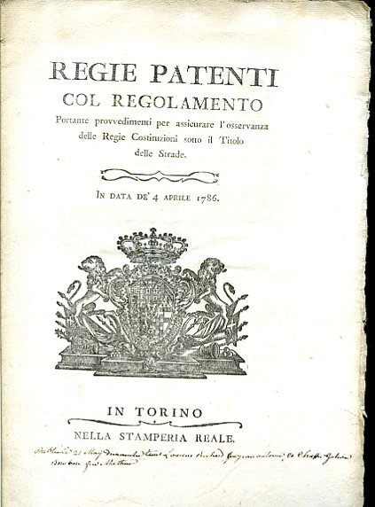 Regie Patenti col regolamento portante provvedimenti per assicurare l'osservanza delle …
